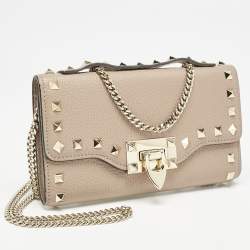 Valentino Beige Leather Rockstud Wallet on Chain
