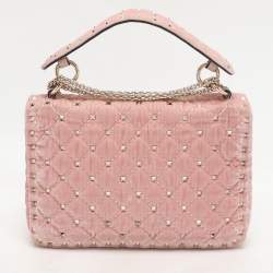 Valentino Peach Quilted Velvet Medium Rockstud Spike Chain Bag