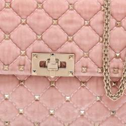 Valentino Peach Quilted Velvet Medium Rockstud Spike Chain Bag