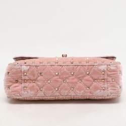 Valentino Peach Quilted Velvet Medium Rockstud Spike Chain Bag
