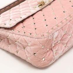 Valentino Peach Quilted Velvet Medium Rockstud Spike Chain Bag