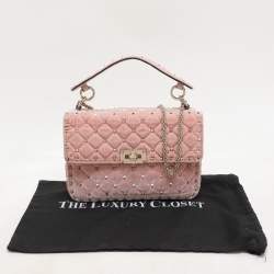 Valentino Peach Quilted Velvet Medium Rockstud Spike Chain Bag