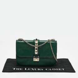 Valentino Green Leather Medium Rockstud Glam Lock Flap Bag