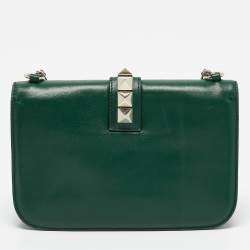 Valentino Green Leather Medium Rockstud Glam Lock Flap Bag