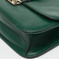 Valentino Green Leather Medium Rockstud Glam Lock Flap Bag