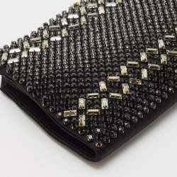 Valentino Black Satin Crystals Frame Chain Clutch