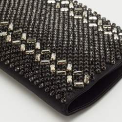 Valentino Black Satin Crystals Frame Chain Clutch