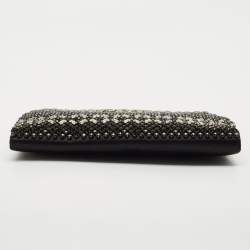 Valentino Black Satin Crystals Frame Chain Clutch