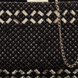 Valentino Black Satin Crystals Frame Chain Clutch