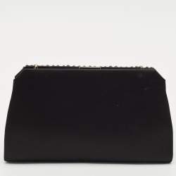 Valentino Black Satin Crystals Frame Chain Clutch