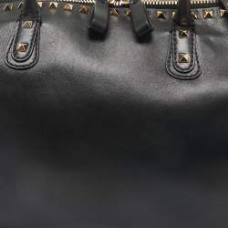 Valentino Black Leather Rockstud Zip Satchel