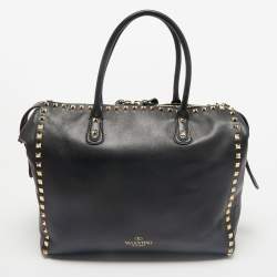 Valentino Black Leather Rockstud Zip Satchel