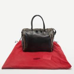 Valentino Black Leather Rockstud Zip Satchel