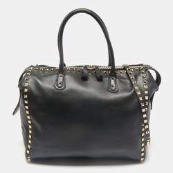 Valentino Black Leather Rockstud Zip Satchel