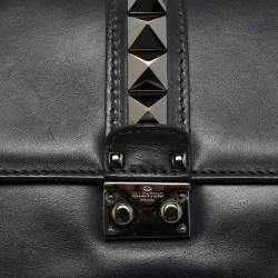 Valentino Black Leather Medium Noir Edition Glam Lock Shoulder Bag