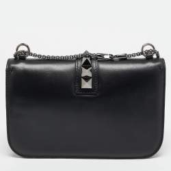 Valentino Black Leather Medium Noir Edition Glam Lock Shoulder Bag