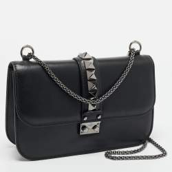 Valentino Black Leather Medium Noir Edition Glam Lock Shoulder Bag