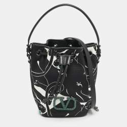 Valentino Black Panther Print Canvas Mini Escape Bucket Bag