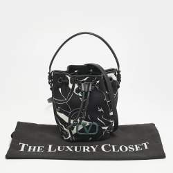 Valentino Black Panther Print Canvas Mini Escape Bucket Bag