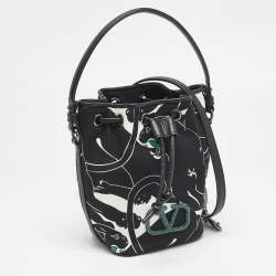 Valentino Black Panther Print Canvas Mini Escape Bucket Bag