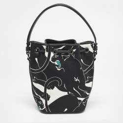Valentino Black Panther Print Canvas Mini Escape Bucket Bag