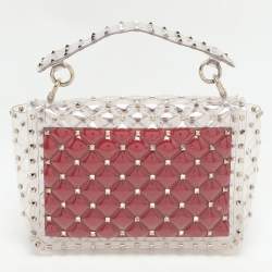 Valentino Clear/Red PVC Medium Rockstud Spike Top Handle Bag