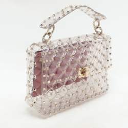 Valentino Clear/Red PVC Medium Rockstud Spike Top Handle Bag