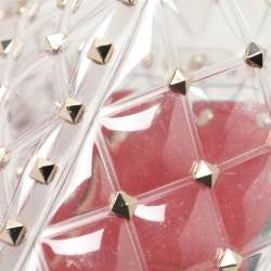 Valentino Clear/Red PVC Medium Rockstud Spike Top Handle Bag