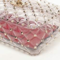 Valentino Clear/Red PVC Medium Rockstud Spike Top Handle Bag