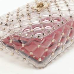 Valentino Clear/Red PVC Medium Rockstud Spike Top Handle Bag