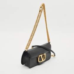 Valentino Black Leather Loco Flap Shoulder Bag