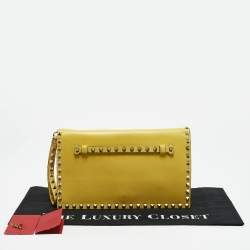 Valentino Yellow Leather Rockstud Flap Wristlet Clutch