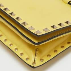 Valentino Yellow Leather Rockstud Flap Wristlet Clutch
