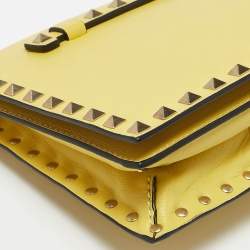 Valentino Yellow Leather Rockstud Flap Wristlet Clutch