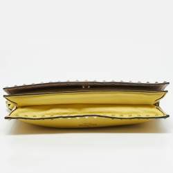 Valentino Yellow Leather Rockstud Flap Wristlet Clutch