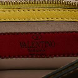Valentino Yellow Leather Rockstud Flap Wristlet Clutch