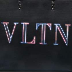 Valentino Dark Blue/Black Canvas and Leather VLTN Weekender Tote