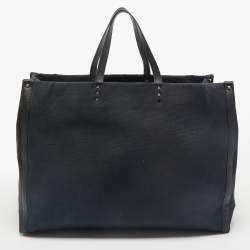 Valentino Dark Blue/Black Canvas and Leather VLTN Weekender Tote