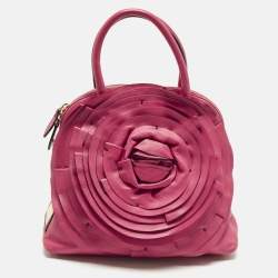 Pre Owned Valentino Petale Rose Fuchsia Leather Dome Satchel