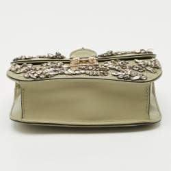 Valentino Olive Green Leather Small Rockstud Glam Lock Crystals Flap Bag