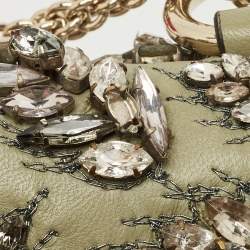 Valentino Olive Green Leather Small Rockstud Glam Lock Crystals Flap Bag