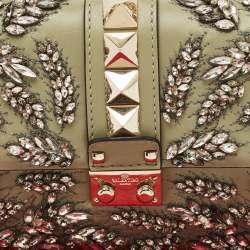 Valentino Olive Green Leather Small Rockstud Glam Lock Crystals Flap Bag