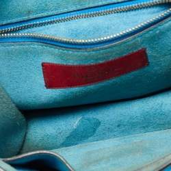 Pre Owned Valentino Metallic Blue Leather Small Rockstud Glam Lock Flap Bag