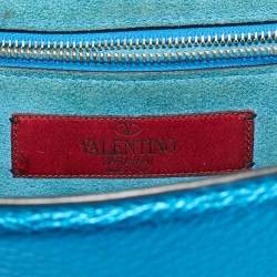 Pre Owned Valentino Metallic Blue Leather Small Rockstud Glam Lock Flap Bag