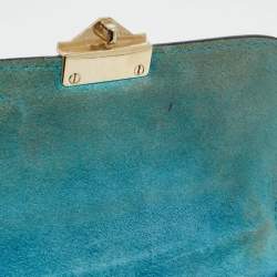 Pre Owned Valentino Metallic Blue Leather Small Rockstud Glam Lock Flap Bag