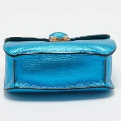 Pre Owned Valentino Metallic Blue Leather Small Rockstud Glam Lock Flap Bag