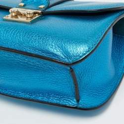 Pre Owned Valentino Metallic Blue Leather Small Rockstud Glam Lock Flap Bag
