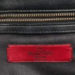 Pre Owned Valentino Black Leather Medium Rockstud Glam Lock Shoulder Bag