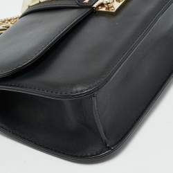 Pre Owned Valentino Black Leather Medium Rockstud Glam Lock Shoulder Bag