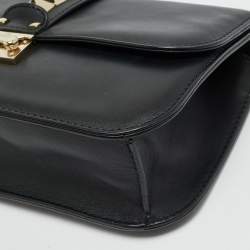 Pre Owned Valentino Black Leather Medium Rockstud Glam Lock Shoulder Bag